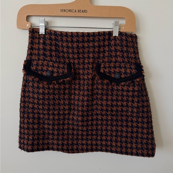 Veronica Beard Andriel Houndstooth Tween Mini Skirt Brown Black Navy Size 4 - Picture 4 of 10